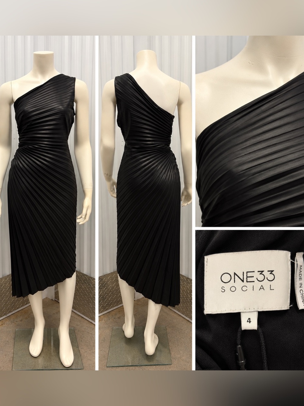 One33 Social One-Shoulder Pleated Midi Dress